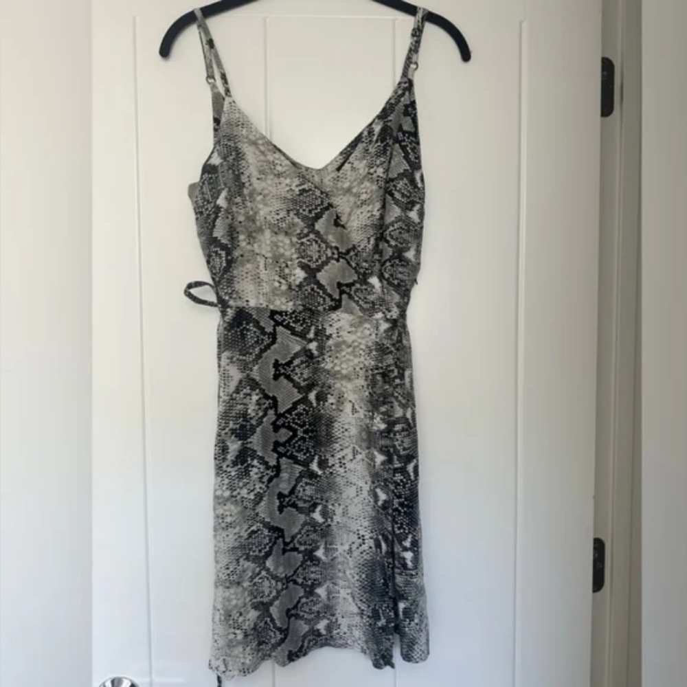 Anthropology Grey & White Neutral Wrap It Up Snake Print Dress In "Queensnake"